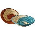 Basket Bowl African Raffia & Reed Swirled Cream/Turquoise - Bamboula #BSKU92