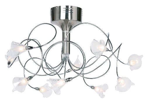 Endon 5 Arm Ceiling Light/Polished Brass With Crystal Sconces Decoration And Flame Glass Shade/Max 5X40W G9 Included