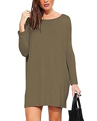 Cotton/Knit Round Neck Long Sleeves Flowy Shift  Shirt  Dress