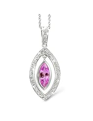 Twin Marquis Diamond Pendant In 18K White Gold With A 0.75 ct. Genuine pink-sapphire Center Stone.
