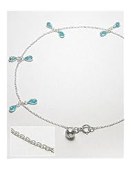 Deep Sky Blue CZ Anklet In 92.5 Sterling Silver