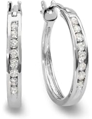 0.20 Carat (ctw) 10K White Gold Ladies Fine Hoop Earrings 1/5 CT