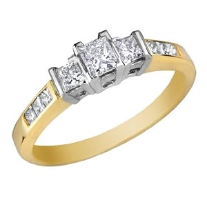 Princess Cut Diamond Engagement Ring and Three Stone Anniversary Ring 1/2 Carat (ctw) in 14K Yellow Gold (Certified), Size 8