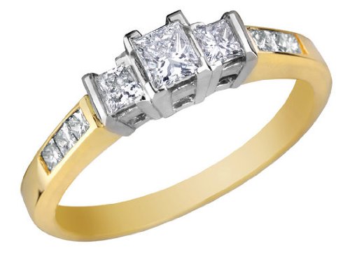 Princess Cut Diamond Engagement Ring and Three Stone Anniversary Ring 1/2 Carat (ctw) in 14K Yellow Gold (Certified)