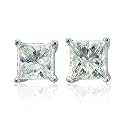 Men's 14k White Gold Princess Cut Diamond Stud Earrings (GH, I, 0.10 carat)