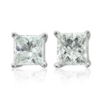 SAVE $125.01 - Men's 14k White Gold Princess Cut Diamond Stud Earrings (GH, I, 0.10 carat) $139.99