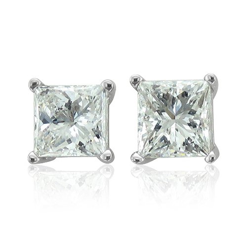 Men’s 14k White Gold Princess Cut Diamond Stud Earrings (GH, SI3, 0.10 carat)