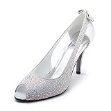 Women's Real Leather Upper Stiletto Heel Pumps Peep Toe With Rhinestone/ Bowknot in Heel Fashion Shoes
