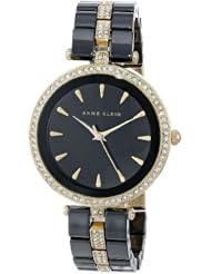 Anne Klein Womens AK/1444BKGB Swarovski Crystal Accented Gold-Tone and Black Ceramic Bracelet Watch