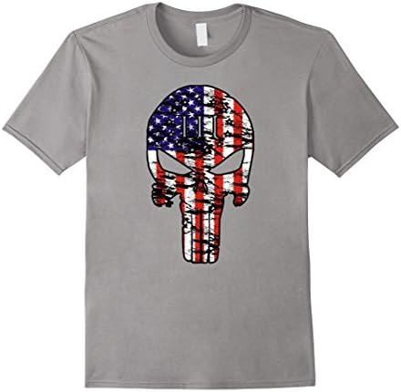 Men's Three Percenter Skull American Flag 2nd Amendment TSHIRT Large Slate