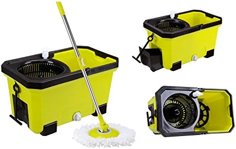 New Easy Clean Magic 360 Rotating Spin Hurricane Twist and Shout Spinning Mop and Bucket System As Seen on TV (QVC) With Soap Bottle and Water Outfall - Apple Green
