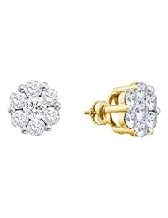 1.5 cttw 14k Yellow Gold Diamond Flower Stud Earrings (Real Diamonds: 1.5 cttw)