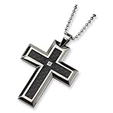 Stainless Steel Carbon Fiber Diamond Accent Cross Necklace - 24 inches