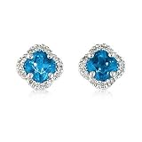 14k White Gold Cushion Cut Blue Topaz and Diamond Earring ( 0.10 ct.tw.)