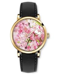 SPRAWL Aanalog Fashion Series Gold Ladies Watches of Genuine Black Leather Strap,Unique Wrist Watch for Women Girls Designed with roses flowers