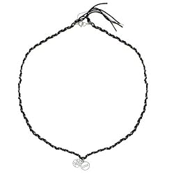Sterling Silver Chain, Black Cord, Black Cord Necklace with Love and Chinese Symbol Charm Drop Offs, 18"
