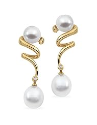 18K Yellow Gold Paspaley South Sea Cultured Fine Round and Fine Drop Pearl and Diamond Earrings -- LIFETIME WARRANTY