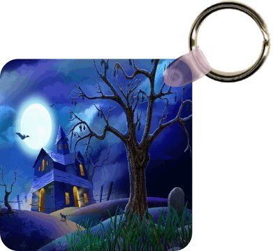 Halloween Haunted House on Blue Art Key Chain - Ideal Gift for all Occassions