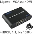 Ligawo � VGA zu HDMI Konverter Adapter Wandler - VGA HDMI Converter - Pc, Laptop, Netbook, Macbook mit VGA Ausgang zu Tv, Beamer, TFT mit HDMI Eingang bis 1080p Aufl�sung