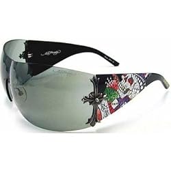 ED HARDY EHS 008 EHS008 BRAD BLACK PLASTIC SHIELD CRYSTAL SUNGLASSES SHADES
