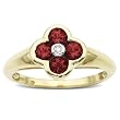 10k Yellow Gold Ruby Floral Ring w/ Diamond Accent, Size 7