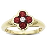 10k Yellow Gold Ruby Floral Ring w/ Diamond Accent, Size 7