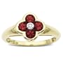 10k Yellow Gold Ruby Floral Ring w/ Diamond Accent, Size 7