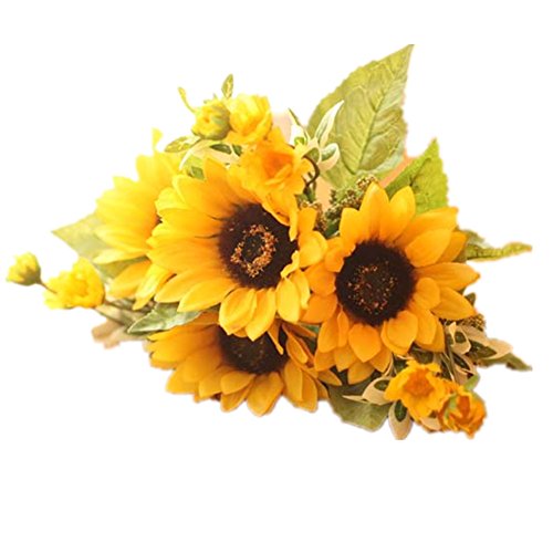 Meiliy 1 Bouquet Artificial Silk Sunflower 7-stems Flowers For Home Decoration Wedding Decor, Bride Holding Flowers Floral Decors