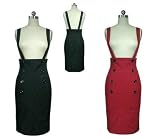 RED BLACK HIGH WAIST NAUTICAL BUTTON BRACES PENCIL SKIRT SIZES 8-28 BURLESQUE 50S PIN UP GOTHIC