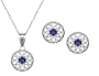 10k White Gold, September Birthstone, Lab-Created Sapphire Floral Disc Earring and Pendant Set