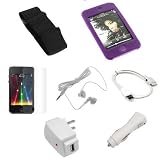 USB Data Cable + USB Car Charger + USB Home Charger + Purple Rubber Silicone Skin Case + Elastic Armband + Clear Reusable LCD Screen Protector + White 3.5mm Stereo Headset for Apple Ipod Touch Itouch 8GB 16GB 32GB 2G 2nd Generation