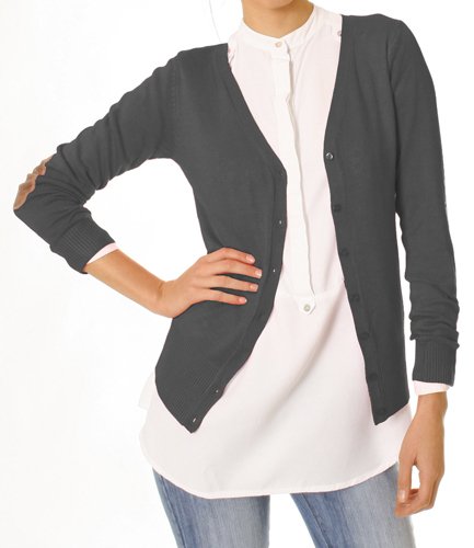 Damen Cardigan Jacken mit V-Ausschnitt Einheitsgröße XS-M Feinstrick Damenjacken mit Ärmel Flicken