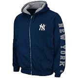MLB Men's New York Yankees Cold Fire Hooded Full Zip Fleece (Athletic Navy Heather/Stone Gray, Medium)