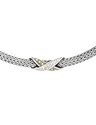 Sterling silver and 18k gold Enchanta Collection mesh necklace with love-knot diamond center piece