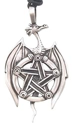 Pentagram Star Dragon Pewter Pendant Necklace