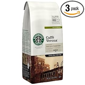 Starbucks Caffe Verona Coffee, Dark, Ground, 12-Ounce Bags (Pack of 3)