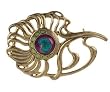 Peacock Feather Brooch - Gold Tone over Pewter - 2'' Height