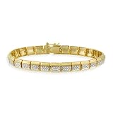 18K Gold over Sterling Silver Diamond Accent Rolex Style Two-Tone Bracelet