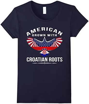 Women's American Grown With croatian Roots T-Shirt Medium Navy