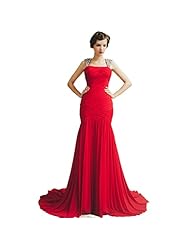 Sexy Natural   Waistline Mermaid Chiffon/Georgette/Satin Bateau Neck Crystal   Bridesmaid Dress/Wedding Dress  With Rhinestones and Ruffles