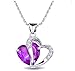 TOPSTARONLINE Rhodium Plated Silver Accent Amethyst Heart Shaped Pendant Necklace