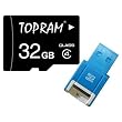 TOPRAM 32GB 32G Class 4 C4 microSD microSDHC SDHC Card with SD Adapter and R10B Micro USB Flash Card Reader / Writer
