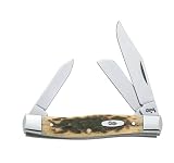 Case Cutlery 00079 Medium Stockman Pocket Knife with Chrome Vanadium Blades, Amber Bone