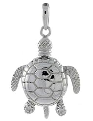 Sterling Silver High Polished Large Movable Turtle Pendant