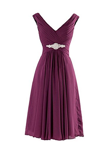 Yougao Women's V Neck A-Line Knee Length Chiffon Evening Party Dresses