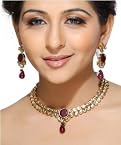 Fashion Jewellery- White Teardrop Kundans and Rubies Necklace Set