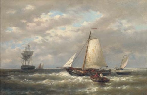 Hand Made Oil Reproduction - Abraham Hulk Snr - 24 x 16 inches - A Stiff Breeze Offshore