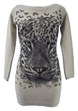 Ladies Tiger Print Knitted Jumper Dress in Beige.S/M(8/10) & M/L(12/14)