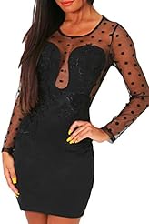 Sexy Polyester/Spandex Polka Dot Print Mesh Bodycon Dress/Club Dress/Party Dress/Mini Dress 