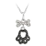 Sterling Silver Black Diamond Accent Dog Bone & Paw Print Necklace